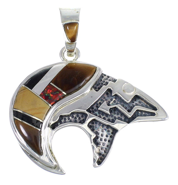 Sterling Silver And Multicolor Southwest Bear Arrow Pendant YX67973